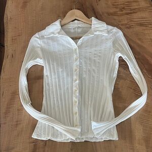 Reformation Jeans Cream Button-Down Ribbed Shirt